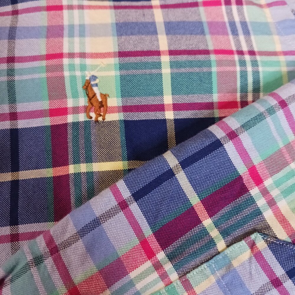 Polo Ralph Lauren Men's Navy Green Long Sleeve Slim Fit Plaid Shirt size XL - Picture 4 of 10